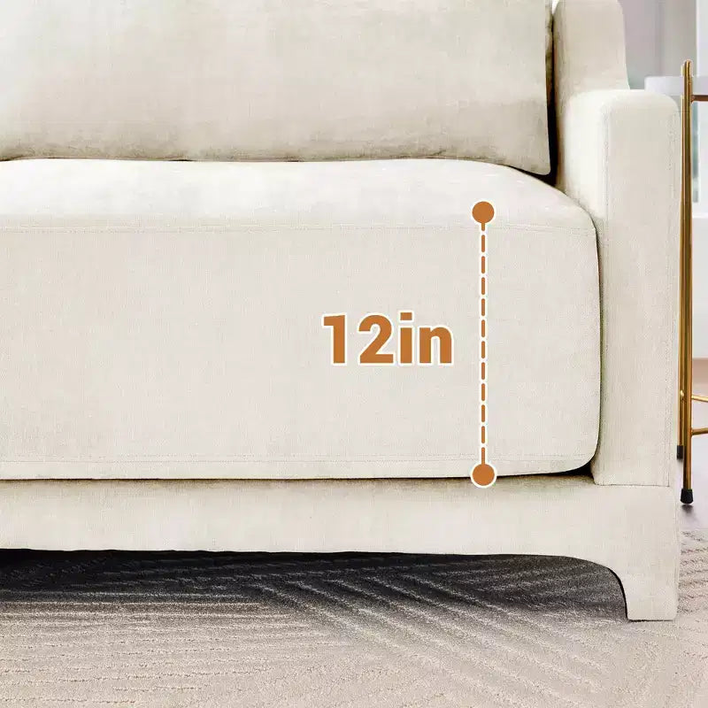 Divano a 3 posti in ciniglia beige con 3 pouf mobili e cuscini lombari, base in legno di alta qualità, spugna ad alta resilienza
