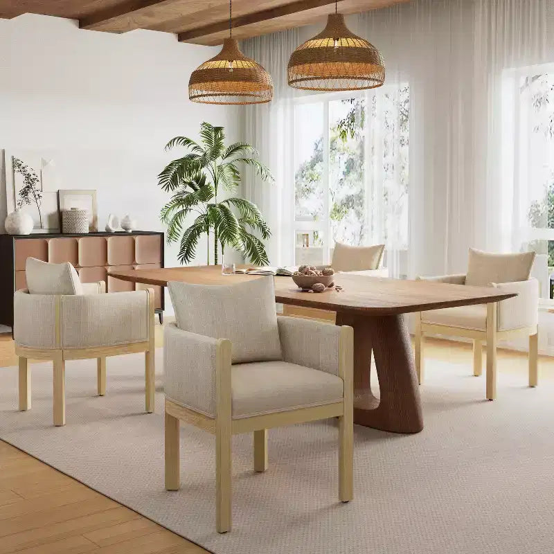 Poltroncine moderne con rivestimento in lino e struttura in legno di gomma (4)