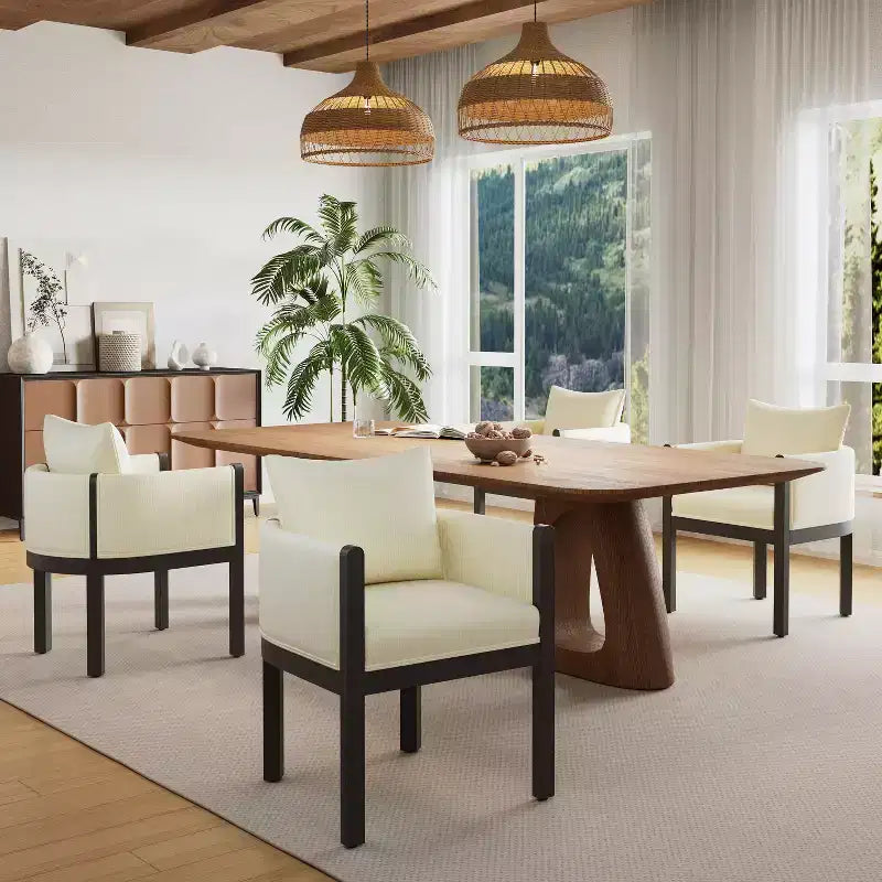 Poltroncine moderne con rivestimento in lino e struttura in legno di gomma (4)