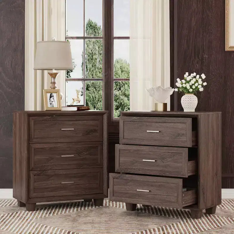 Comodino a 3 cassetti grande capacità in legno vintage mobiletto laterale