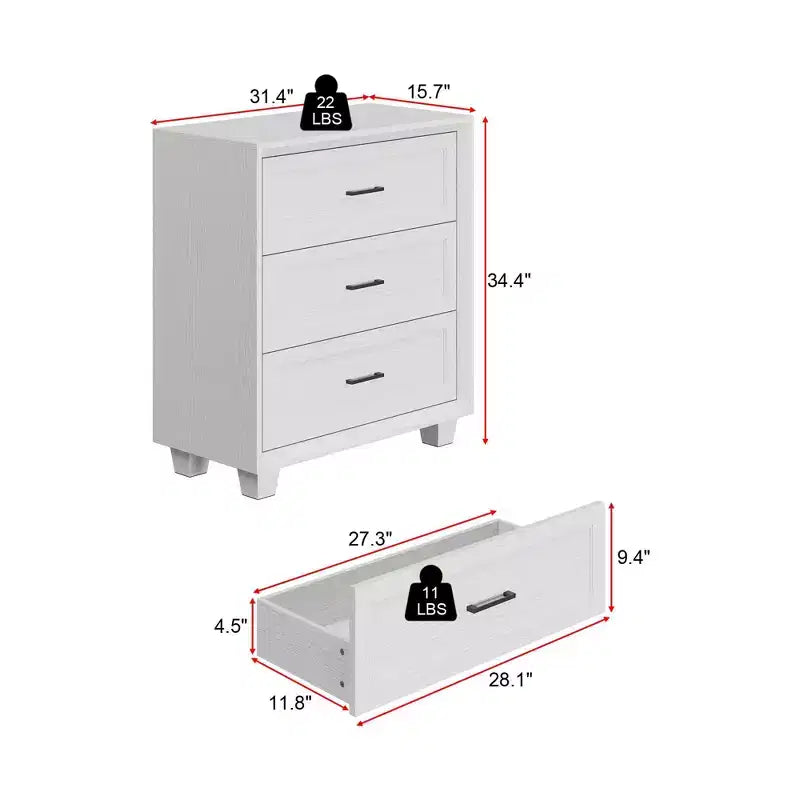 Comodino a 3 cassetti grande capacità in legno vintage mobiletto laterale