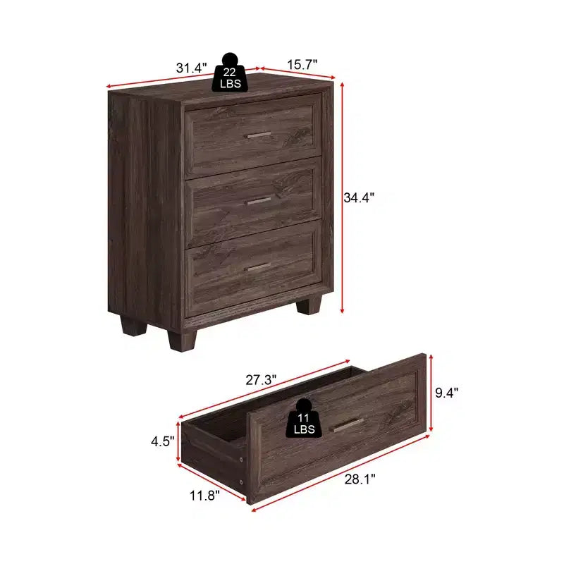 Comodino a 3 cassetti grande capacità in legno vintage mobiletto laterale
