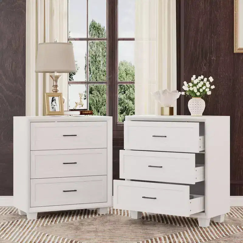Comodino a 3 cassetti grande capacità in legno vintage mobiletto laterale