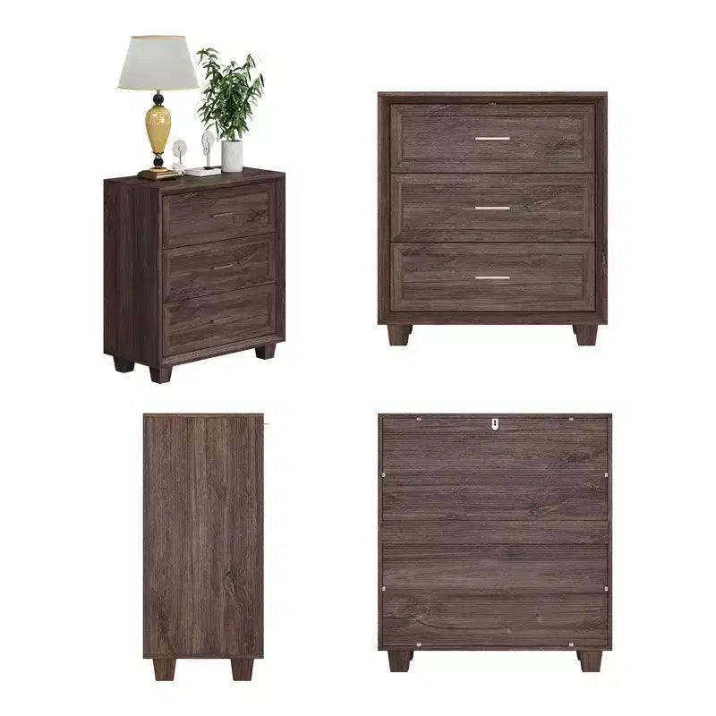 Comodino a 3 cassetti grande capacità in legno vintage mobiletto laterale