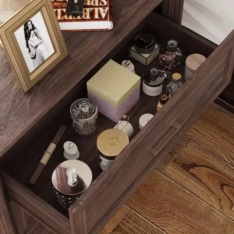 Comodino a 3 cassetti grande capacità in legno vintage mobiletto laterale