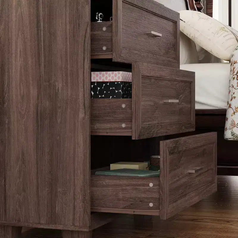 Comodino a 3 cassetti grande capacità in legno vintage mobiletto laterale