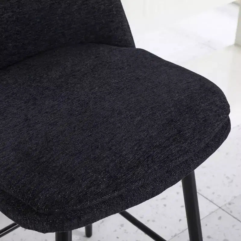 2 Sgabelli da Bar Girevoli ad Altezza Contro 360 Girevoli Imbottiti Altezza Seduta 65 cm Tessuto Lino Nero per Isola Cucina Pub