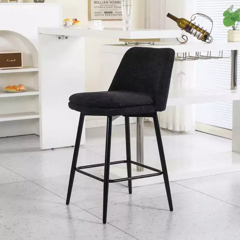 2 Sgabelli da Bar Girevoli ad Altezza Contro 360 Girevoli Imbottiti Altezza Seduta 65 cm Tessuto Lino Nero per Isola Cucina Pub