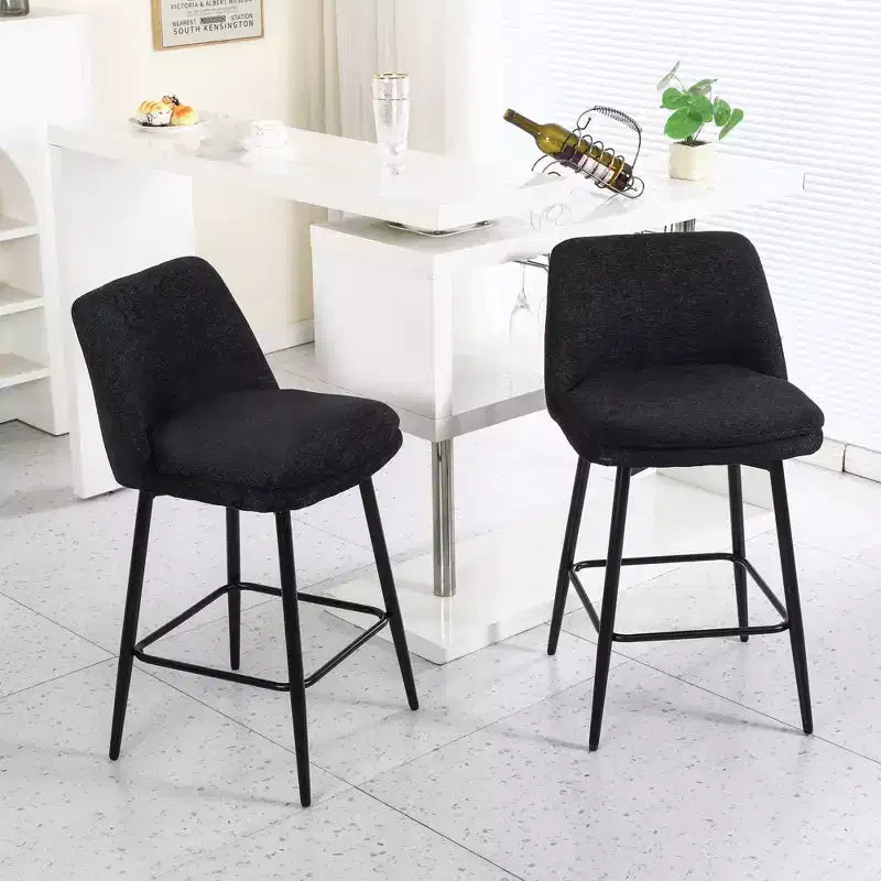 2 Sgabelli da Bar Girevoli ad Altezza Contro 360 Girevoli Imbottiti Altezza Seduta 65 cm Tessuto Lino Nero per Isola Cucina Pub