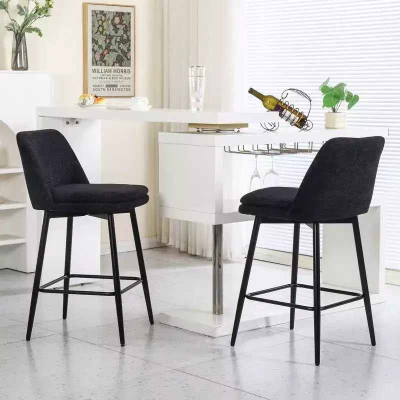2 Sgabelli da Bar Girevoli ad Altezza Contro 360 Girevoli Imbottiti Altezza Seduta 65 cm Tessuto Lino Nero per Isola Cucina Pub