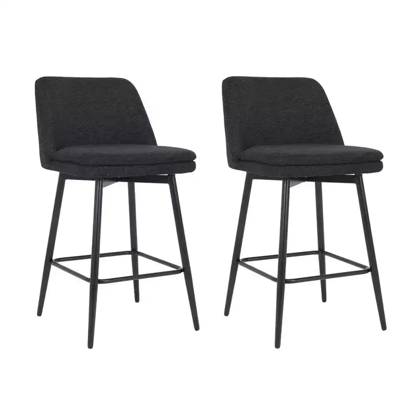 2 Sgabelli da Bar Girevoli ad Altezza Contro 360 Girevoli Imbottiti Altezza Seduta 65 cm Tessuto Lino Nero per Isola Cucina Pub