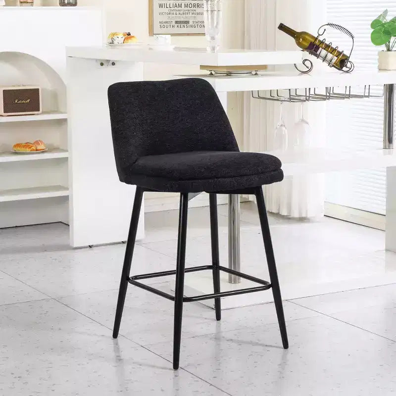 2 Sgabelli da Bar Girevoli ad Altezza Contro 360 Girevoli Imbottiti Altezza Seduta 65 cm Tessuto Lino Nero per Isola Cucina Pub