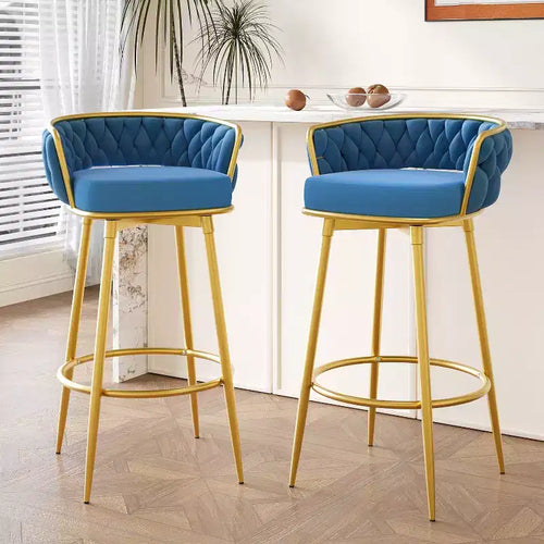 MAYEERTY Set of 2 Swivel Counter Height Bar Stools 31in Bar Height Hand Woven Blue for Kitchen Island
