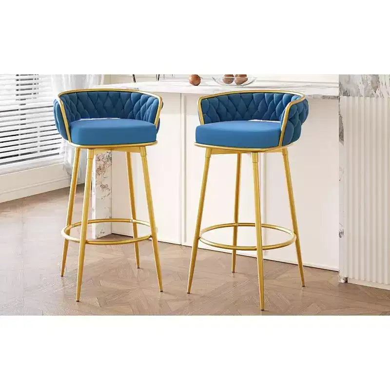 2 sgabelli girevoli da 78,7 cm in altezza bar, in rattan sintetico intrecciato blu per isola cucina