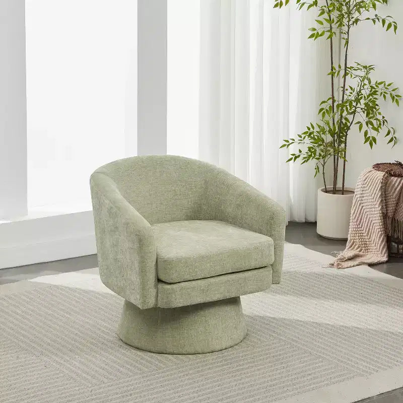 Sedia contemporanea girevole a 360° rivestita in ciniglia con cuscino