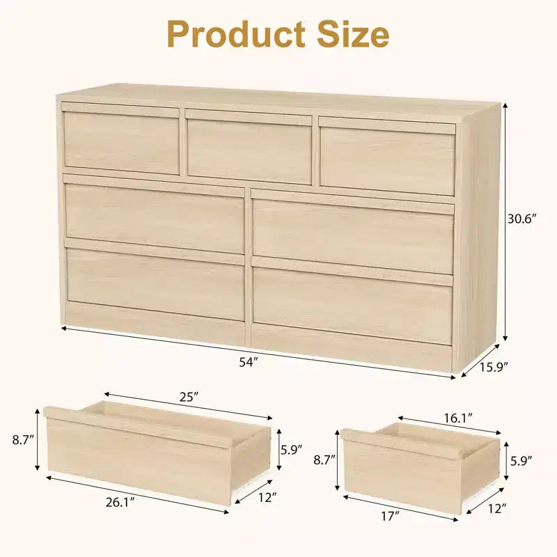 Comò a 7 cassetti per camera da letto, cassettiera doppia moderna con 7 ampi cassetti, cassettiera in legno per camera da letto, soggiorno, cameretta dei bambini