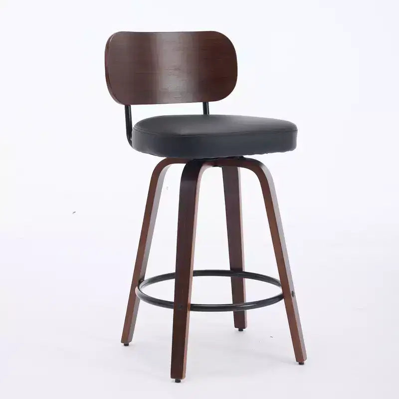 2 sgabelli da bar girevoli, 2 sgabelli da bancone imbottiti in ecopelle con schienale in noce e gambe in legno curvato