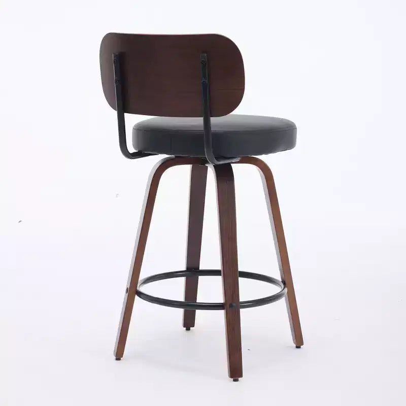 2 sgabelli da bar girevoli, 2 sgabelli da bancone imbottiti in ecopelle con schienale in noce e gambe in legno curvato