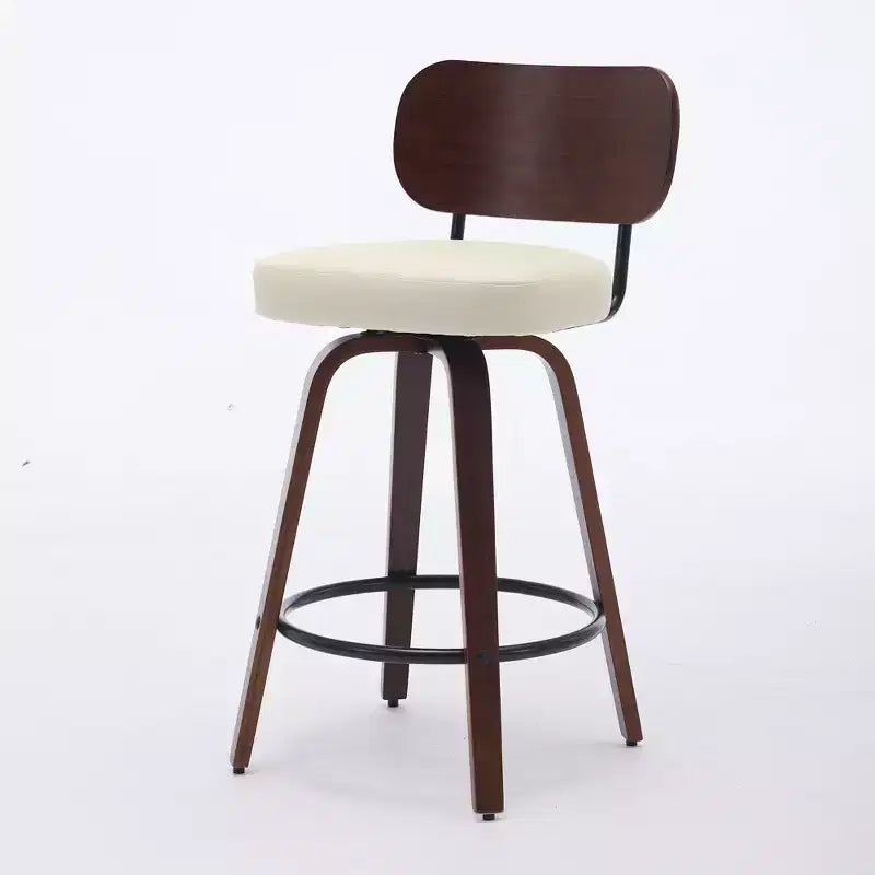 2 sgabelli da bar girevoli, 2 sgabelli da bancone imbottiti in ecopelle con schienale in noce e gambe in legno curvato