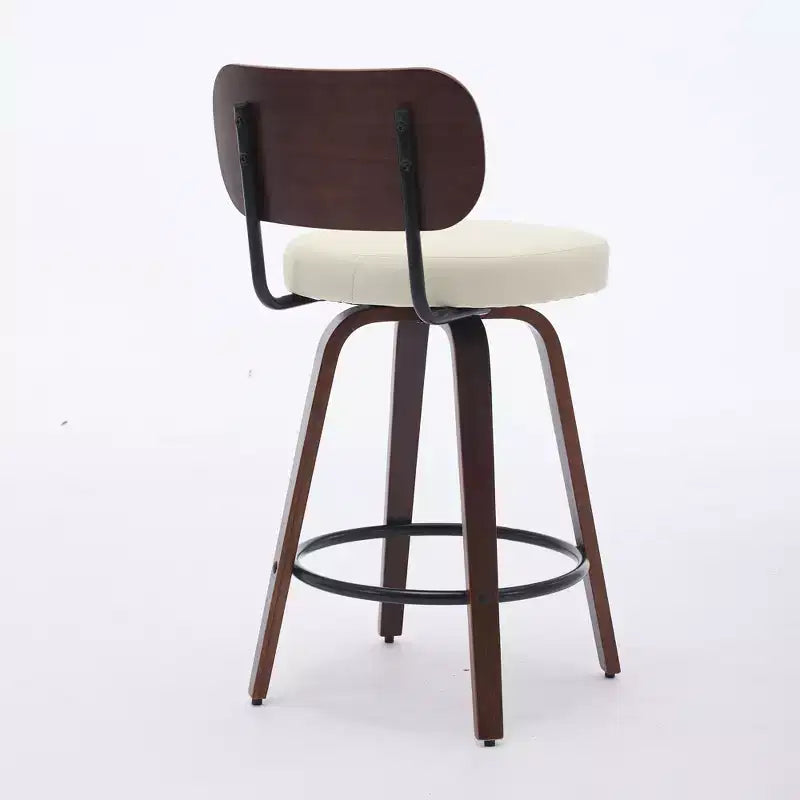 2 sgabelli da bar girevoli, 2 sgabelli da bancone imbottiti in ecopelle con schienale in noce e gambe in legno curvato