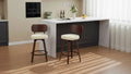 CLIHOME Set of 2 Swivel Bar Stools, 26 Upholstered Faux Leather Counter Height Barstools with Walnut Back & Bentwood Legs
