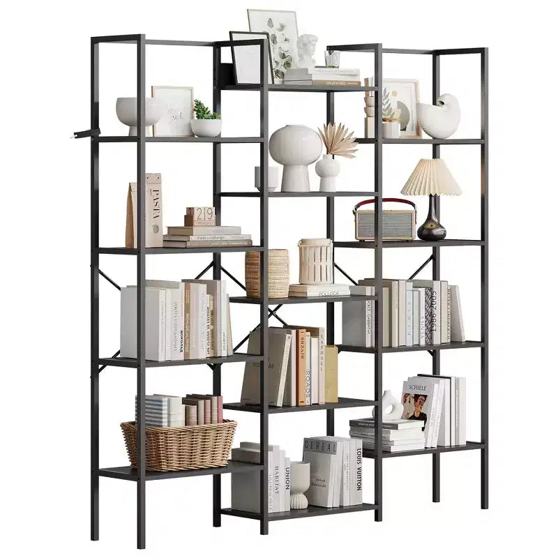 Libreria industriale a 5 ripiani - Ripiani in legno regolabili e struttura in metallo resistente, capacità 45 kg, ampio organizer
