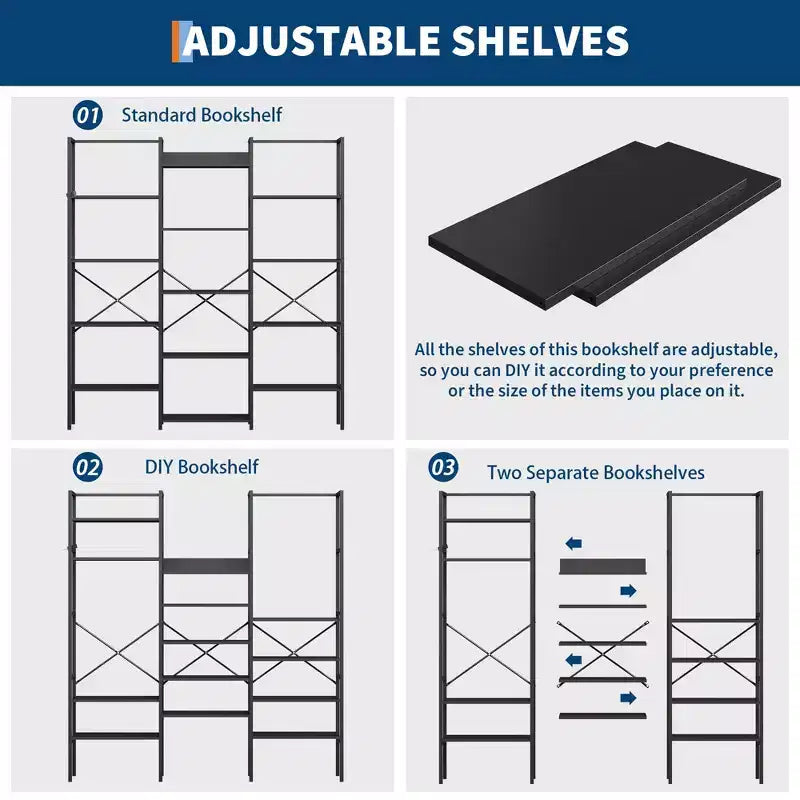 Libreria industriale a 5 ripiani - Ripiani in legno regolabili e struttura in metallo resistente, capacità 45 kg, ampio organizer