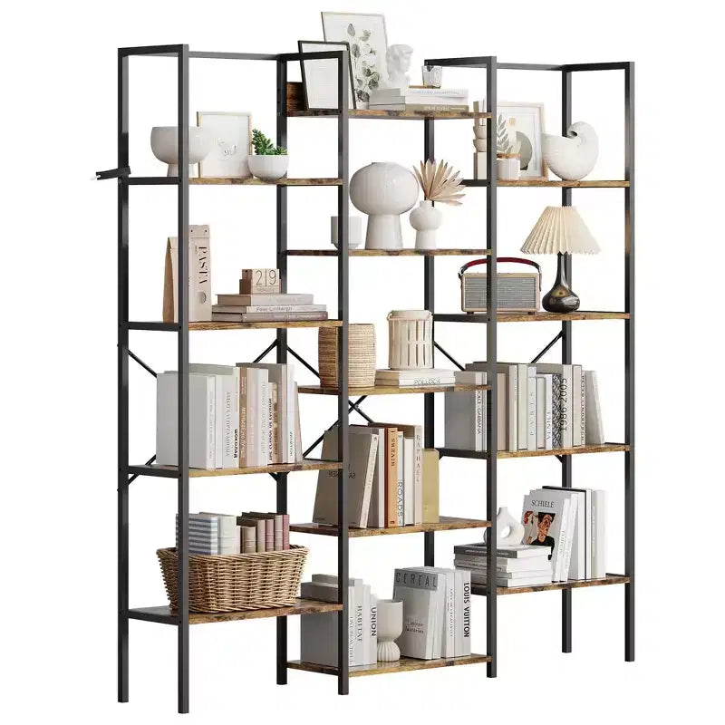 Libreria industriale a 5 ripiani - Ripiani in legno regolabili e struttura in metallo resistente, capacità 45 kg, ampio organizer