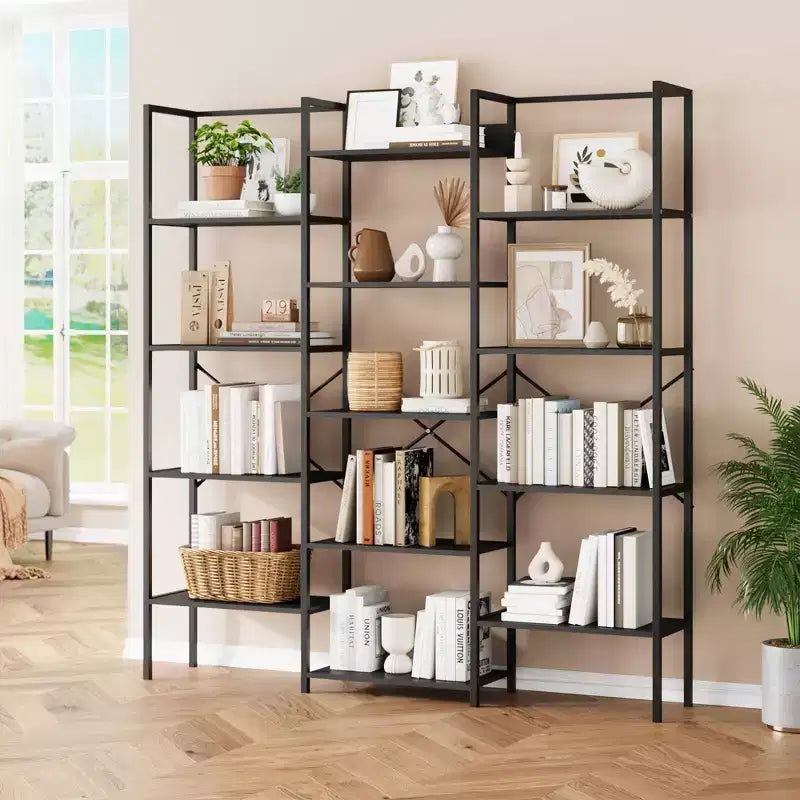 Libreria industriale a 5 ripiani - Ripiani in legno regolabili e struttura in metallo resistente, capacità 45 kg, ampio organizer