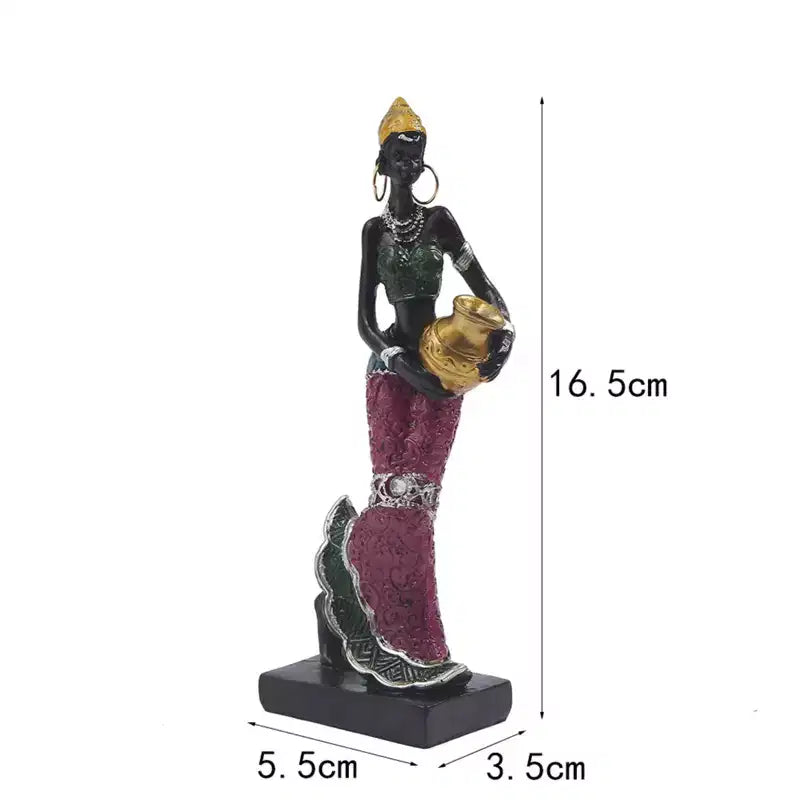 Statuetta in resina di donna africana esotica - Scultura artigianale di 16,5 cm in abiti floreali con