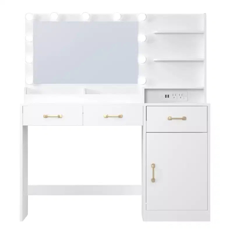 Tocador per Trucco con Specchio - 3 Cassetti, 2 Scomparti, Mobiletto, Ripiani Aperti - Tavolo da Trucco in Legno per Camera da Letto o Spogliatoio - Bianco